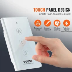 VEVOR 2PCS WiFi Smart Light Dimmer Switch, 100-250V AC Wi-Fi 2.4GHz, 15% to 85% Stepless Dimming LED Dimmable Smart Switch with Touch Panel, App Remote Control Voice Compatible with Alexa Google Home