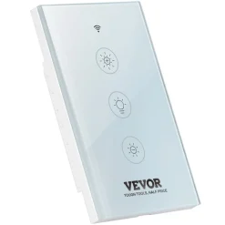 VEVOR 2PCS WiFi Smart Light Dimmer Switch, 100-250V AC Wi-Fi 2.4GHz, 15% to 85% Stepless Dimming LED Dimmable Smart Switch with Touch Panel, App Remote Control Voice Compatible with Alexa Google Home
