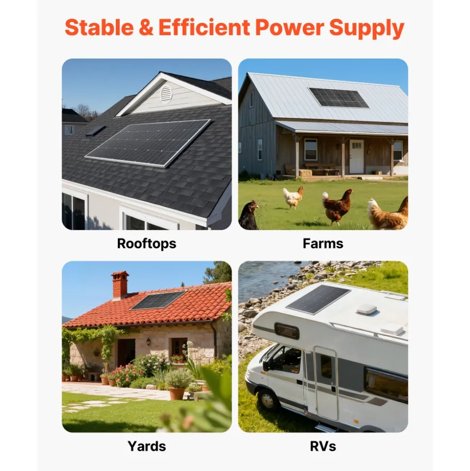 VEVOR 4PCS 100W Monocrystalline Solar Panels, 23% High-Efficiency Mono PV Module with Stable MC4 Output & Aluminum Frame, IP65 Waterproof Solar Panel for Car Boat RV Flat Rooftop Off-Grid Applications