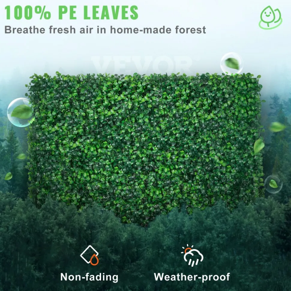 VEVOR 12PCS 24"x16" Grass Wall Panels for 32 SQ Feet, Boxwood Hedge Wall Panels, Artificial Grass Backdrop Wall 1.6", Privacy Hedge Screen UV Protected for Outdoor Indoor Garden Fence Backyard