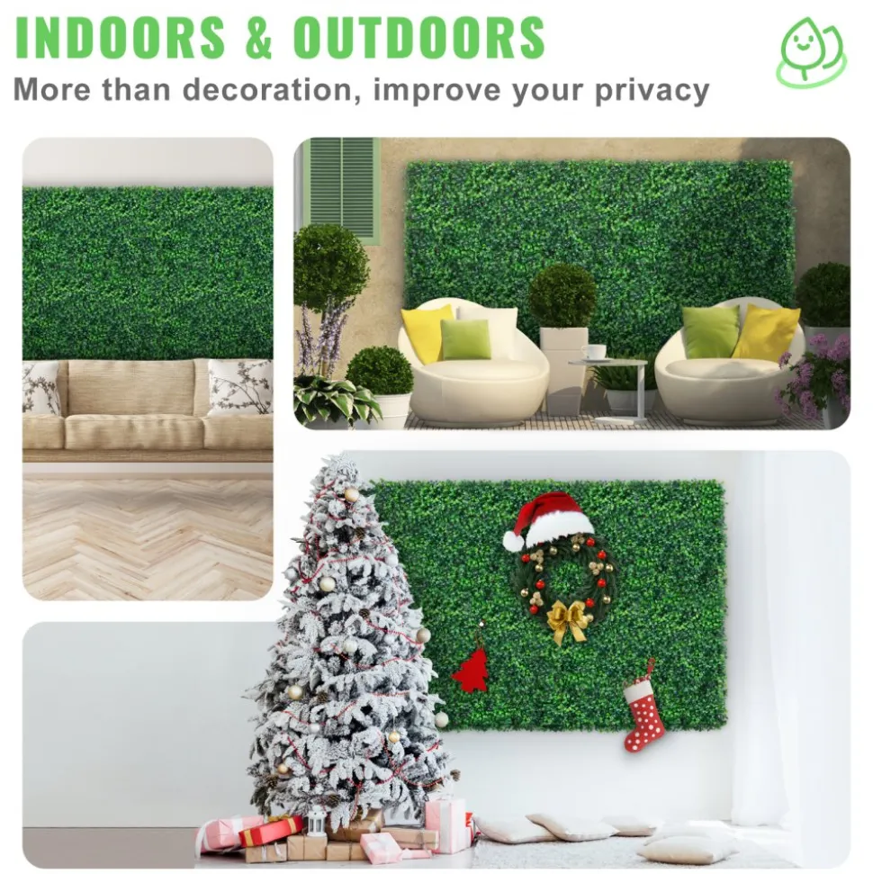 VEVOR 12PCS 24"x16" Grass Wall Panels for 32 SQ Feet, Boxwood Hedge Wall Panels, Artificial Grass Backdrop Wall 1.6", Privacy Hedge Screen UV Protected for Outdoor Indoor Garden Fence Backyard