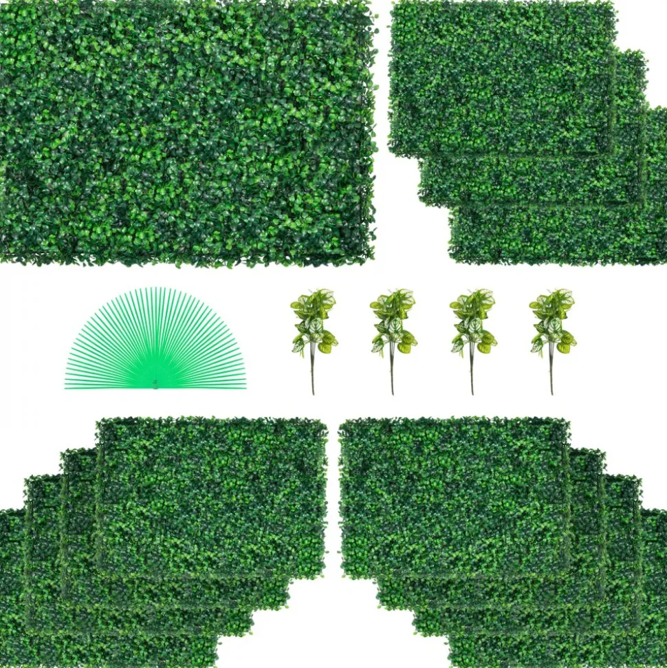 VEVOR 12PCS 24"x16" Grass Wall Panels for 32 SQ Feet, Boxwood Hedge Wall Panels, Artificial Grass Backdrop Wall 1.6", Privacy Hedge Screen UV Protected for Outdoor Indoor Garden Fence Backyard