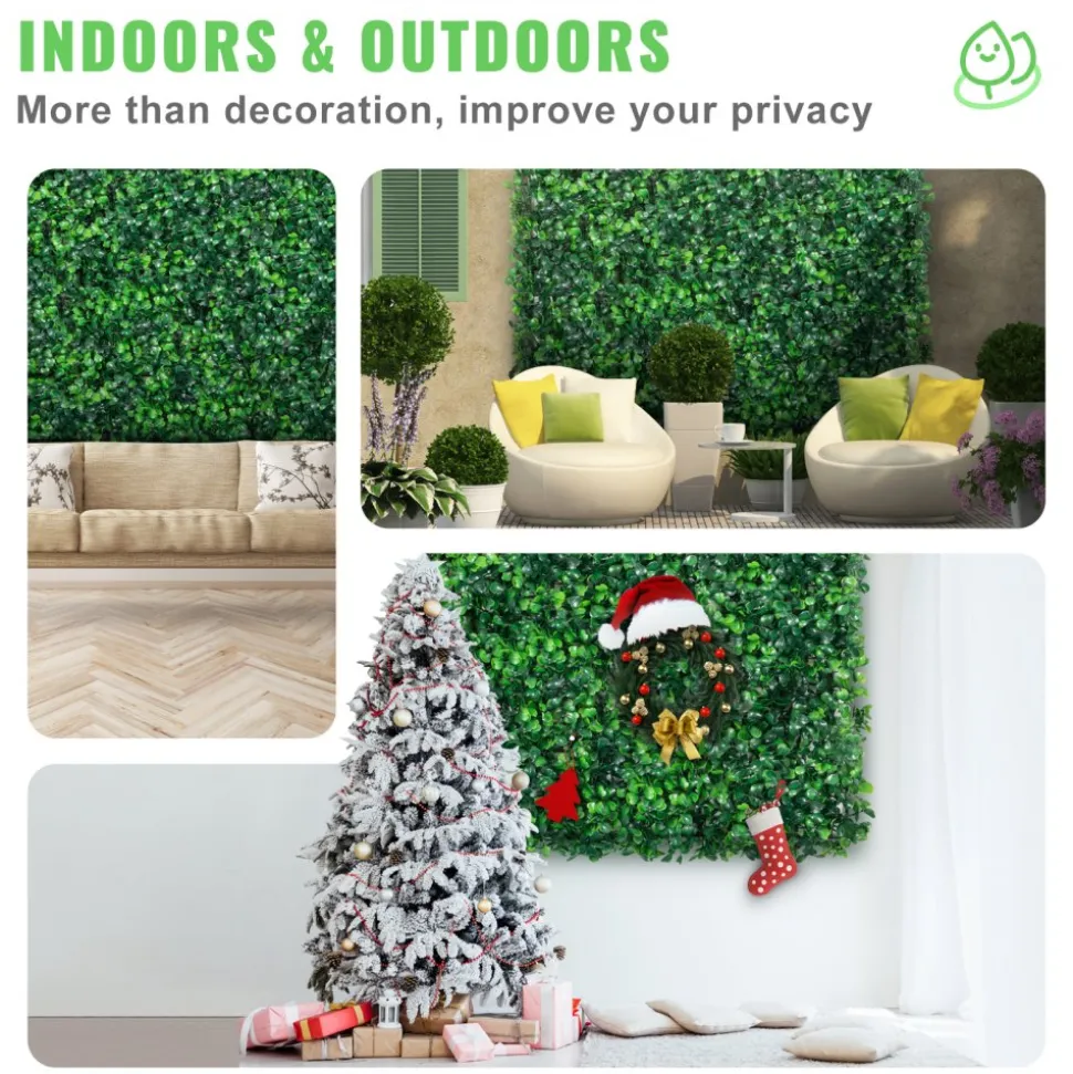 VEVOR 12PCS 20x20inch Artificial Boxwood Panels,Boxwood Hedge Wall Panels,Artificial Grass Backdrop Wall 1.6",Privacy Hedge Screen UV Protected for Outdoor Indoor Garden Fence Backyard