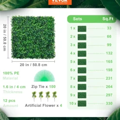 VEVOR 12PCS 20x20inch Artificial Boxwood Panels,Boxwood Hedge Wall Panels,Artificial Grass Backdrop Wall 1.6