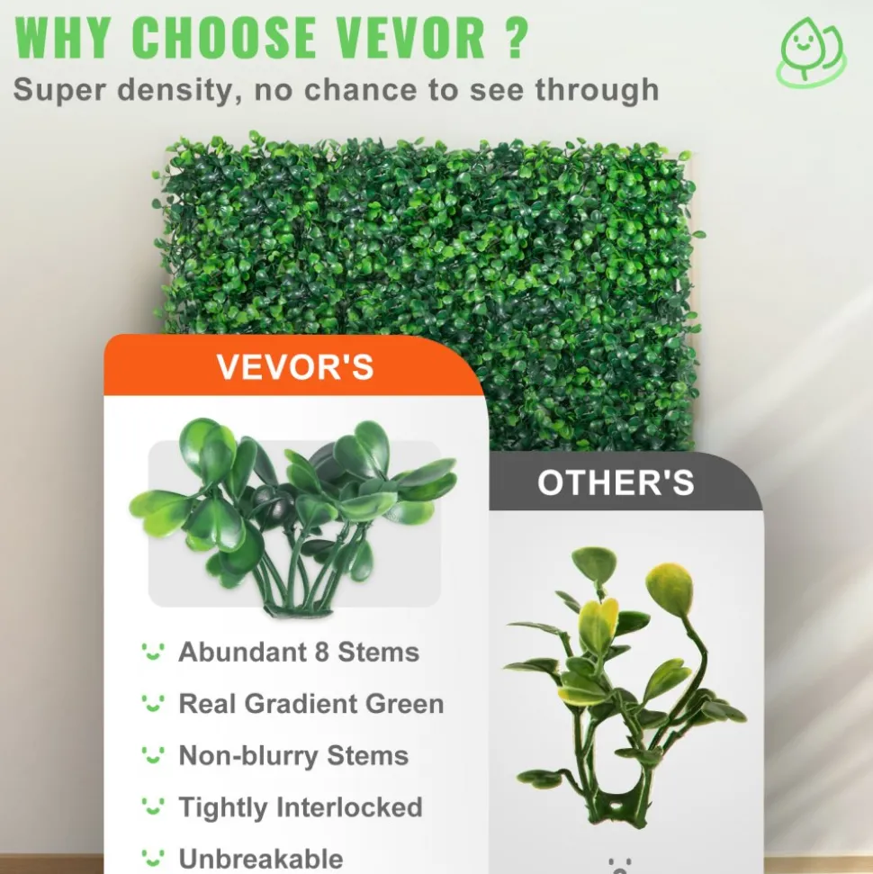 VEVOR 12PCS 20x20inch Artificial Boxwood Panels,Boxwood Hedge Wall Panels,Artificial Grass Backdrop Wall 1.6",Privacy Hedge Screen UV Protected for Outdoor Indoor Garden Fence Backyard