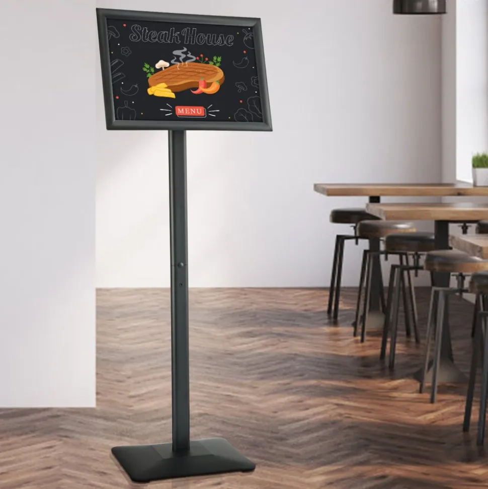 VEVOR Pedestal Sign Holder, 11 x 17 Inch Vertical and Horizontal Adjustable Poster Stand, Heavy-Duty Floor Standing Sign Holder with Metal Base for Display, Advertisement, and Outdoor, Black