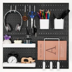 VEVOR Pegboard Combination Kit, 11" x 11" Plastic Pegboard, 4 Panels, Peg Board Wall Organizer Kit with Accessories, for Garage Tool Storage Kitchen Living Room Craft Room Office Bathroom Home, Black