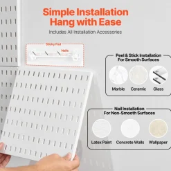 VEVOR Pegboard Combination Kit, 11" x 11" Plastic Pegboard, 4 Panels, Peg Board Wall Organizer Kit with Accessories, for Garage Tool Storage Kitchen Living Room Craft Room Office Bathroom Home, White