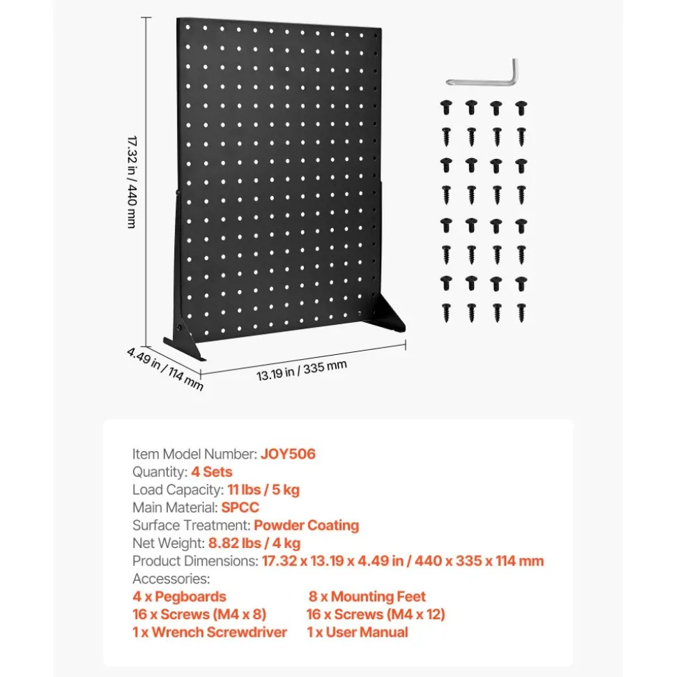 VEVOR Pegboard Display Stand, 17 x 13 in Tabletop Pegboard Display Stand, Accessories Rack Organizer, Thickened Cold-Rolled Steel Peg Board Panel for Grocery Retail Store Jewelry Shop, Black (4 PCS)
