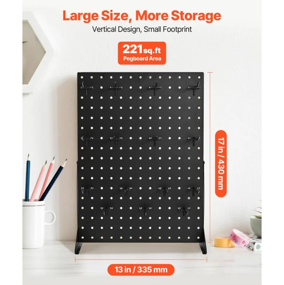 VEVOR Pegboard Display Stand, 17 x 13 Inch Tabletop Pegboard Display Stand with 15 Hooks, Thickened Cold-Rolled Steel Peg Board Panel for Grocery, Retail Store and Jewelry Shop, Black (1 PCS)