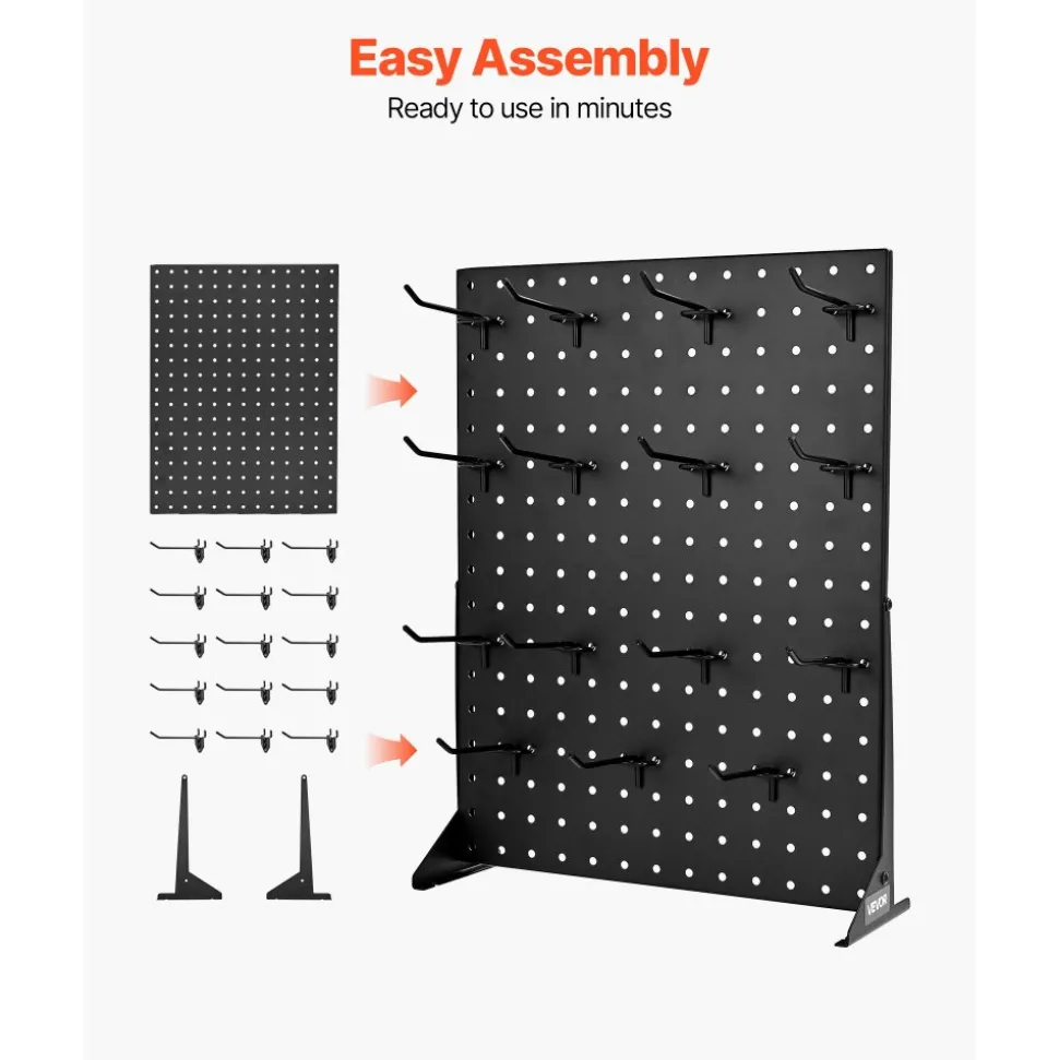 VEVOR Pegboard Display Stand, 17 x 13 Inch Tabletop Pegboard Display Stand with 15 Hooks, Thickened Cold-Rolled Steel Peg Board Panel for Grocery, Retail Store and Jewelry Shop, Black (1 PCS)