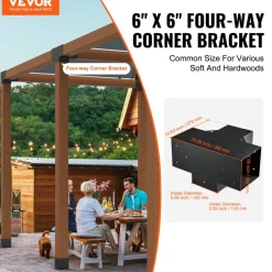 VEVOR Pergola Bracket Kit 6''x6''(Inner Size 5.6x5.6), 2pcs 4-Way Heavy Duty Corner Bracket Woodworks DIY Post Base Kit, Easy Installation Wooden Beams for Gazebos, Patio Pergolas, Log Cabin Outdoor