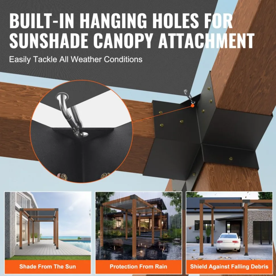 VEVOR Pergola Bracket Kit 6''x6''(Inner Size 5.6x5.6), 2pcs 4-Way Heavy Duty Corner Bracket Woodworks DIY Post Base Kit, Easy Installation Wooden Beams for Gazebos, Patio Pergolas, Log Cabin Outdoor