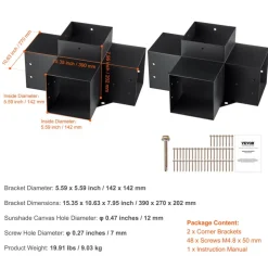 VEVOR Pergola Bracket Kit 6''x6''(Inner Size 5.6x5.6), 2pcs 4-Way Heavy Duty Corner Bracket Woodworks DIY Post Base Kit, Easy Installation Wooden Beams for Gazebos, Patio Pergolas, Log Cabin Outdoor