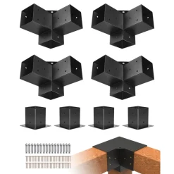 VEVOR Pergola Bracket Kit, 4x4 Inch (Inner Size 3.5x3.5), 4 Pcs 3-Way Heavy Duty Corner Bracket Woodworks DIY Post Base Kit, Easy Installation Wooden Beams for Gazebos, Patio Pergolas, Log Cabin