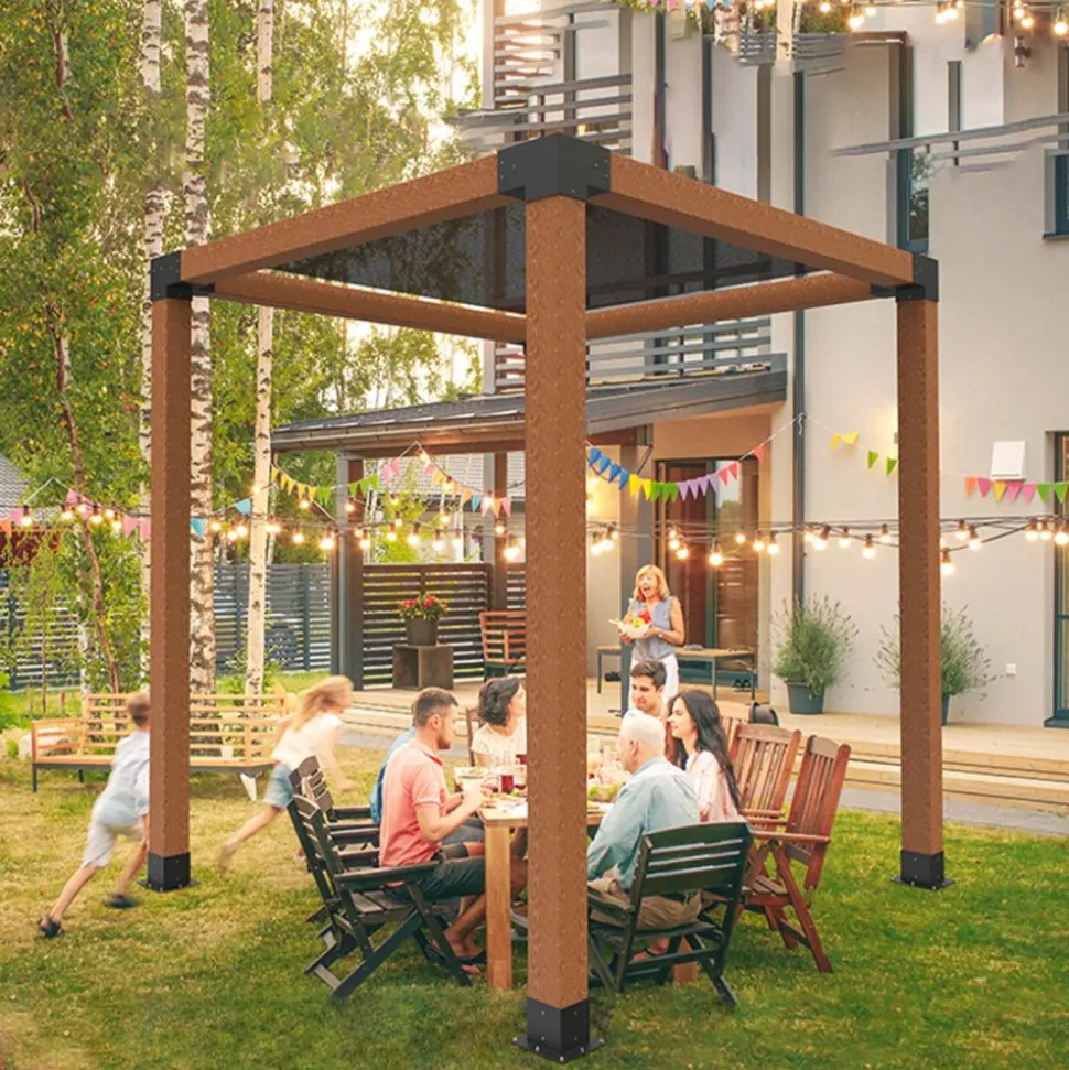 VEVOR Pergola Bracket Kit, 4x4 Inch (Inner Size 3.5x3.5), 4 Pcs 3-Way Heavy Duty Corner Bracket Woodworks DIY Post Base Kit, Easy Installation Wooden Beams for Gazebos, Patio Pergolas, Log Cabin