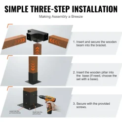 VEVOR Pergola Bracket Kit 4''x4''(Inner Size 3.6x3.6), 2pcs 4-Way Heavy Duty Corner Bracket Woodworks DIY Post Base Kit, Easy Installation Wooden Beams for Gazebos, Patio Pergolas, Log Cabin Outdoor
