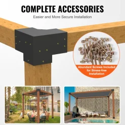 VEVOR Pergola Bracket Kit 6''x6''(Inner Size 5.6x5.6), 4pcs 3-Way Heavy Duty Corner Bracket Woodworks DIY Post Base Kit, Easy Installation Wooden Beams for Gazebos, Patio Pergolas, Log Cabin Outdoor