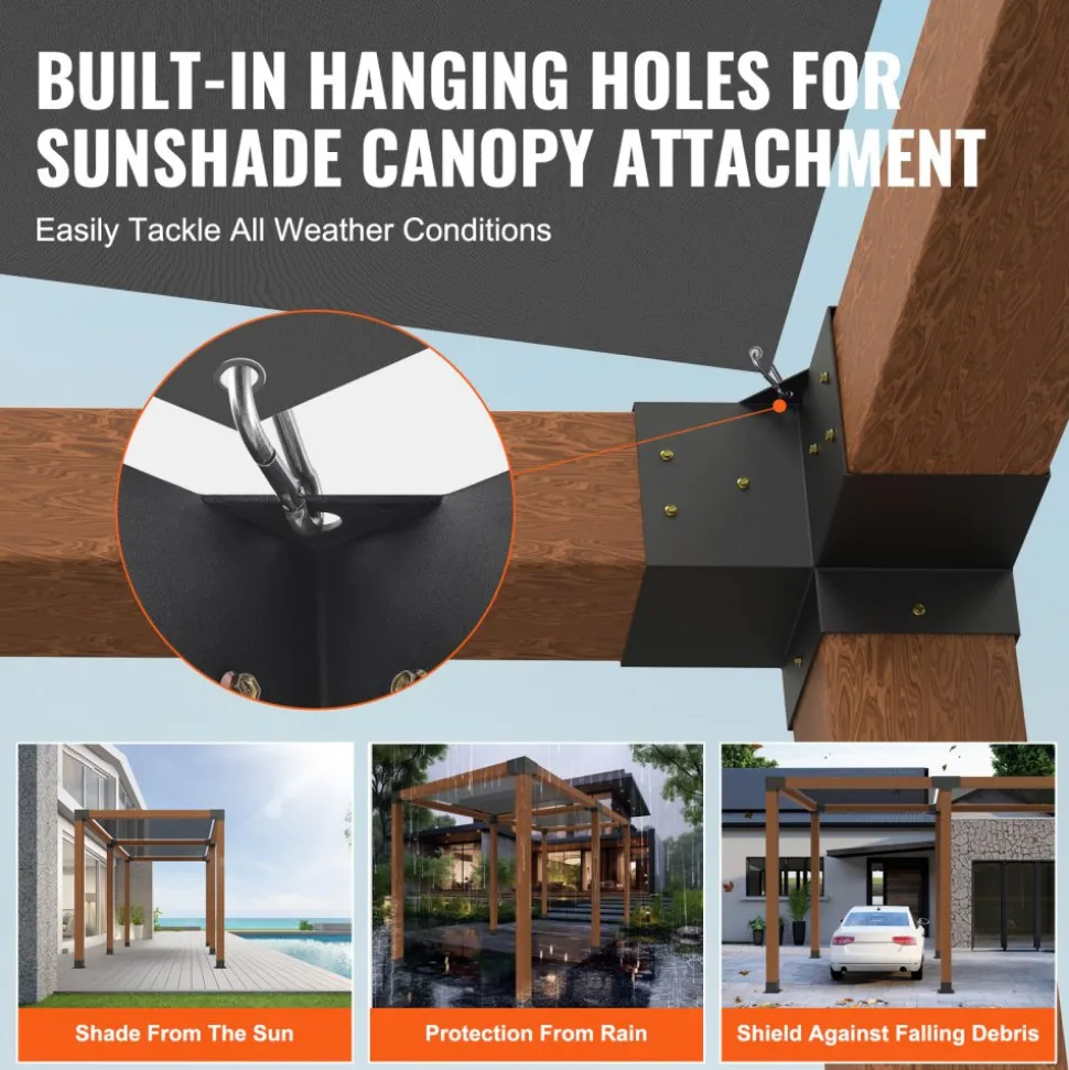 VEVOR Pergola Bracket Kit 6''x6''(Inner Size 5.6x5.6), 4pcs 3-Way Heavy Duty Corner Bracket Woodworks DIY Post Base Kit, Easy Installation Wooden Beams for Gazebos, Patio Pergolas, Log Cabin Outdoor