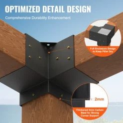 VEVOR Pergola Bracket Kit 6''x6''(Inner Size 5.6x5.6), 4pcs 3-Way Heavy Duty Corner Bracket Woodworks DIY Post Base Kit, Easy Installation Wooden Beams for Gazebos, Patio Pergolas, Log Cabin Outdoor