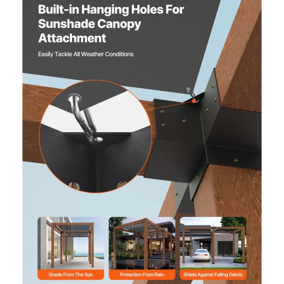 VEVOR Pergola Bracket Kit, 4x4 Inch (Inner Size 3.5x3.5), 2 Pcs 4-Way Heavy Duty Corner Bracket Woodworks DIY Post Base Kit, Easy Installation Wooden Beams for Gazebos, Patio Pergolas, Log Cabin