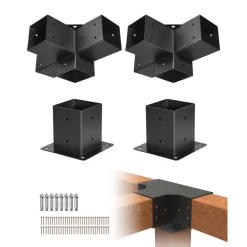 VEVOR Pergola Bracket Kit, 4x4 Inch (Inner Size 3.5x3.5), 2 Pcs 4-Way Heavy Duty Corner Bracket Woodworks DIY Post Base Kit, Easy Installation Wooden Beams for Gazebos, Patio Pergolas, Log Cabin