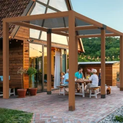 VEVOR Pergola Bracket Kit, 6x6 Inch (Inner Size 5.5x5.5), 2 Pcs 4-Way Heavy Duty Corner Bracket Woodworks DIY Post Base Kit, Easy Installation Wooden Beams for Gazebos, Patio Pergolas, Log Cabin