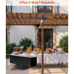 VEVOR Pergola Kit 4-Pack, T-Shaped 4x4 (Actual 3.5x3.5 Inch), 3-Way Pergola Brackets DIY Woodworking Gazebo Bracket Kit with Screws for 3.5x3.5 Inch Wood Beams in Actual Size for Outdoor Party Banquet
