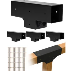 VEVOR Pergola Kit 4-Pack, T-Shaped 4x4 (Actual 3.5x3.5 Inch), 3-Way Pergola Brackets DIY Woodworking Gazebo Bracket Kit with Screws for 3.5x3.5 Inch Wood Beams in Actual Size for Outdoor Party Banquet