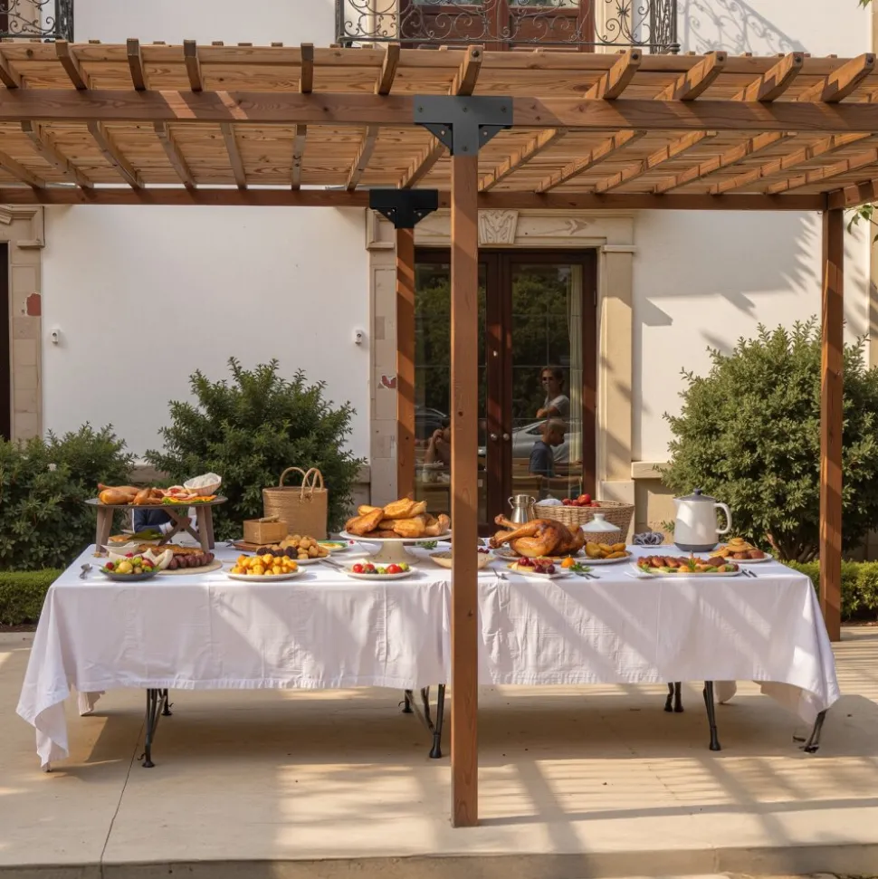 VEVOR Pergola Kit 4-Pack, T-Shaped 4x4 (Actual 3.5x3.5 Inch), 3-Way Pergola Brackets DIY Woodworking Gazebo Bracket Kit with Screws for 3.5x3.5 Inch Wood Beams in Actual Size for Outdoor Party Banquet