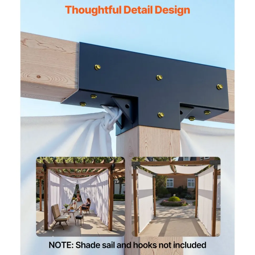 VEVOR Pergola Kit 4-Pack, T-Shaped 4x4 (Actual 3.5x3.5 Inch), 3-Way Pergola Brackets DIY Woodworking Gazebo Bracket Kit with Screws for 3.5x3.5 Inch Wood Beams in Actual Size for Outdoor Party Banquet