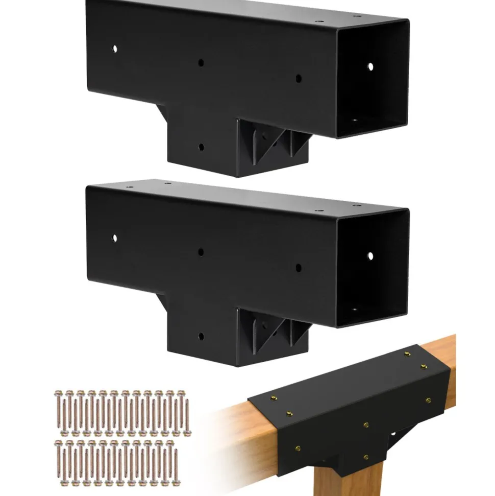 VEVOR Pergola Kit 2-Pack, T-Shaped 4x4 (Actual 3.5x3.5 Inch), 3-Way Pergola Brackets DIY Woodworking Gazebo Bracket Kit with Screws for 3.5x3.5 Inch Wood Beams in Actual Size for Outdoor Party Banquet