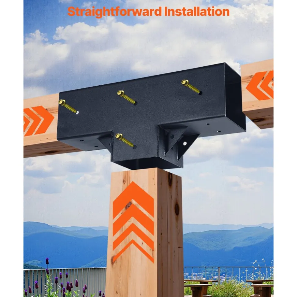 VEVOR Pergola Kit 2-Pack, T-Shaped 4x4 (Actual 3.5x3.5 Inch), 3-Way Pergola Brackets DIY Woodworking Gazebo Bracket Kit with Screws for 3.5x3.5 Inch Wood Beams in Actual Size for Outdoor Party Banquet