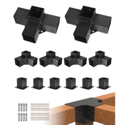 VEVOR Pergola Kit, 4x4 Inch Pergola Brackets for 3.5x3.5 Inch Wood Beams in Actual Dimension, 3-Way (4 Pcs) and 4-Way (2 Pcs) Gazebo Brackets with 6 Post Bases, for Outdoor Pergolas, Gazebos, Sheds