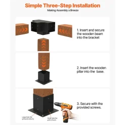 VEVOR Pergola Kit, 4x4 Inch Pergola Brackets for 3.5x3.5 Inch Wood Beams in Actual Dimension, 3-Way (4 Pcs) and 4-Way (2 Pcs) Gazebo Brackets with 6 Post Bases, for Outdoor Pergolas, Gazebos, Sheds