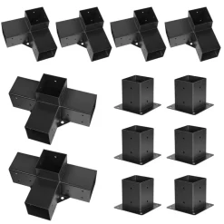 VEVOR Pergola Kit, 4x4 Inch Pergola Brackets for 3.5x3.5 Inch Wood Beams in Actual Dimension, 3-Way (4 Pcs) and 4-Way (2 Pcs) Gazebo Brackets with 6 Post Bases, for Outdoor Pergolas, Gazebos, Sheds