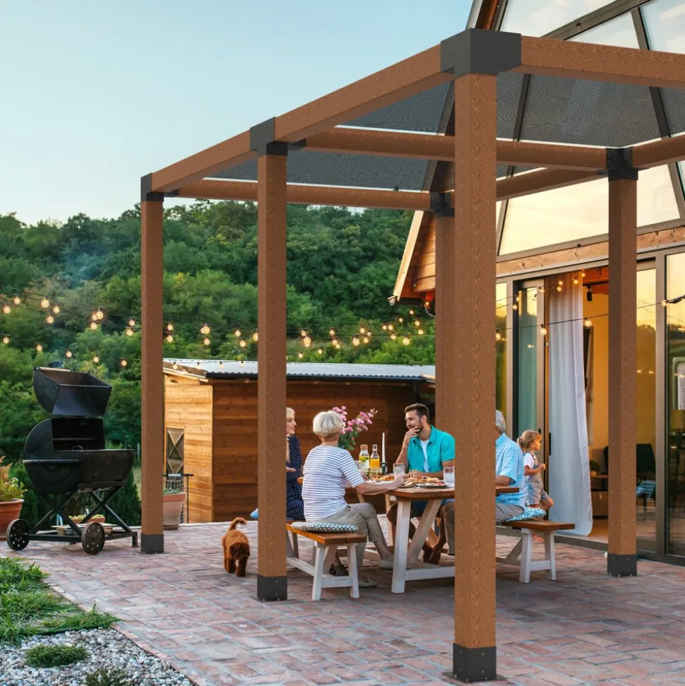 VEVOR Pergola Kit, 4x4 Inch Pergola Brackets for 3.5x3.5 Inch Wood Beams in Actual Dimension, 3-Way (4 Pcs) and 4-Way (2 Pcs) Gazebo Brackets with 6 Post Bases, for Outdoor Pergolas, Gazebos, Sheds