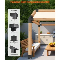 VEVOR Pergola Kit, 4x4 Inch Pointed-Roof Pergola Brackets for 3.5x3.5 In Lumbers in Actual Size, 3-Way / 4-Way Gazebo Bracket with Post Bases & Ridge Brackets for Outdoor Pergolas Gazebo Shed, 14 Pcs