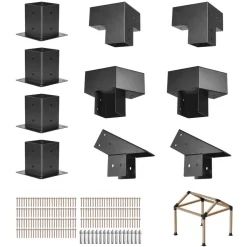 VEVOR Pergola Kit, 4x4 Inch Pointed-Roof Pergola Brackets for 3.5x3.5 In Lumbers in Actual Size, 3-Way / 4-Way Gazebo Bracket with Post Bases & Ridge Brackets for Outdoor Pergolas Gazebo Shed, 14 Pcs
