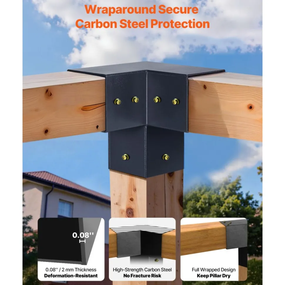 VEVOR Pergola Kit, 4x4 Inch Pointed-Roof Pergola Brackets for 3.5x3.5 In Lumbers in Actual Size, 3-Way / 4-Way Gazebo Bracket with Post Bases & Ridge Brackets for Outdoor Pergolas Gazebo Shed, 14 Pcs