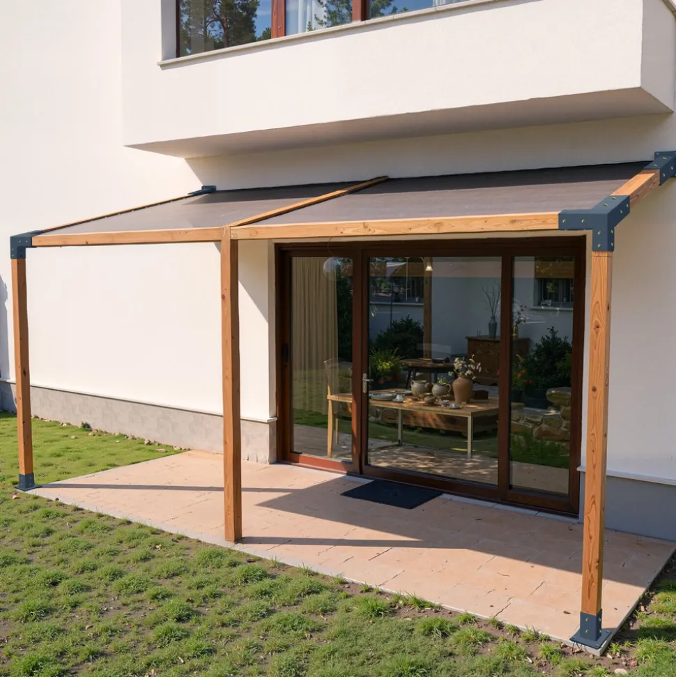 VEVOR Pergola Kit, 4x4 Inch 3-Way Slanted Brackets for 3.5x3.5 Inch Wood Beams in Actual Size, 2-Pack Pergola Brackets with 2 Post Bases and 2 Wall Mount Bases, for Outdoor Pergolas, Gazebos, Sheds