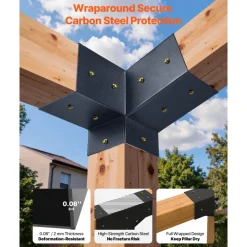 VEVOR Pergola Kit, 4x4 Inch 3-Way Slanted Brackets for 3.5x3.5 Inch Wood Beams in Actual Size, 2-Pack Pergola Brackets with 2 Post Bases and 2 Wall Mount Bases, for Outdoor Pergolas, Gazebos, Sheds