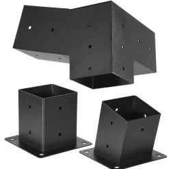 VEVOR Pergola Kit, 4x4 Inch 3-Way Slanted Brackets for 3.5x3.5 Inch Wood Beams in Actual Size, 2-Pack Pergola Brackets with 2 Post Bases and 2 Wall Mount Bases, for Outdoor Pergolas, Gazebos, Sheds