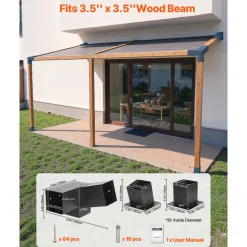 VEVOR Pergola Kit, 4x4 Inch 3-Way Slanted Brackets for 3.5x3.5 Inch Wood Beams in Actual Size, 2-Pack Pergola Brackets with 2 Post Bases and 2 Wall Mount Bases, for Outdoor Pergolas, Gazebos, Sheds