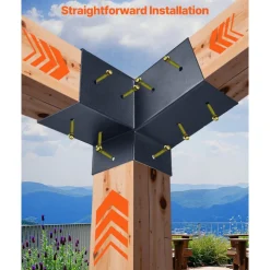 VEVOR Pergola Kit, 4x4 Inch 3-Way Slanted Brackets for 3.5x3.5 Inch Wood Beams in Actual Size, 2-Pack Pergola Brackets with 2 Post Bases and 2 Wall Mount Bases, for Outdoor Pergolas, Gazebos, Sheds