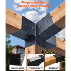 VEVOR Pergola Kit, 4x4 Inch 4-Way Slanted Bracket for 3.5x3.5 Inch Wood Beams in Actual Size, Carbon Steel Pergola Bracket with Post Base and Wall Mount Base, for Outdoor Pergolas, Gazebos, Sheds