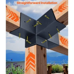 VEVOR Pergola Kit, 4x4 Inch 4-Way Slanted Bracket for 3.5x3.5 Inch Wood Beams in Actual Size, Carbon Steel Pergola Bracket with Post Base and Wall Mount Base, for Outdoor Pergolas, Gazebos, Sheds