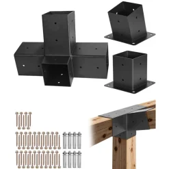 VEVOR Pergola Kit, 4x4 Inch 4-Way Slanted Bracket for 3.5x3.5 Inch Wood Beams in Actual Size, Carbon Steel Pergola Bracket with Post Base and Wall Mount Base, for Outdoor Pergolas, Gazebos, Sheds