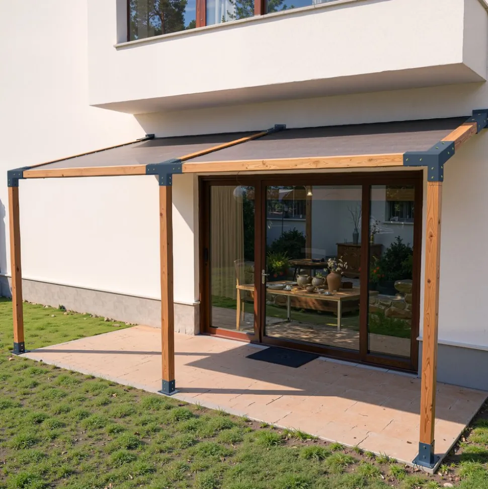 VEVOR Pergola Kit, 4x4 Inch 4-Way Slanted Bracket for 3.5x3.5 Inch Wood Beams in Actual Size, Carbon Steel Pergola Bracket with Post Base and Wall Mount Base, for Outdoor Pergolas, Gazebos, Sheds