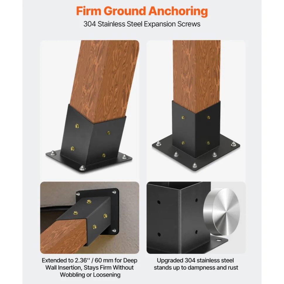 VEVOR Pergola Kit, 4x4 Inch 4-Way Slanted Bracket for 3.5x3.5 Inch Wood Beams in Actual Size, Carbon Steel Pergola Bracket with Post Base and Wall Mount Base, for Outdoor Pergolas, Gazebos, Sheds